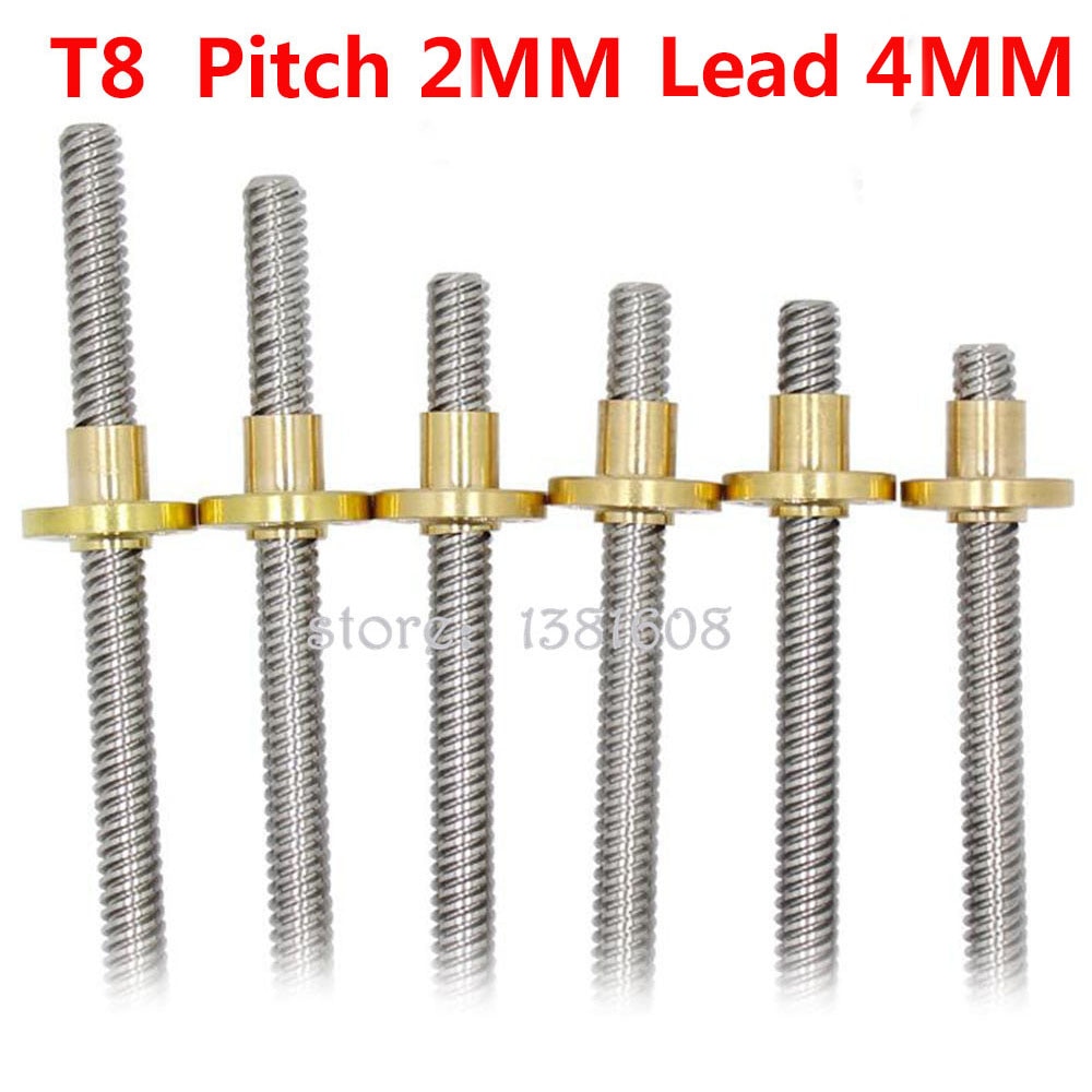 1PC Edelstahl T8 Blei Schraube Tonhöhe 2MM Blei 4MM Länge 100/200/300/400/500/600mm mit Durcheinander Kupfer murmeln für 3D Drucker