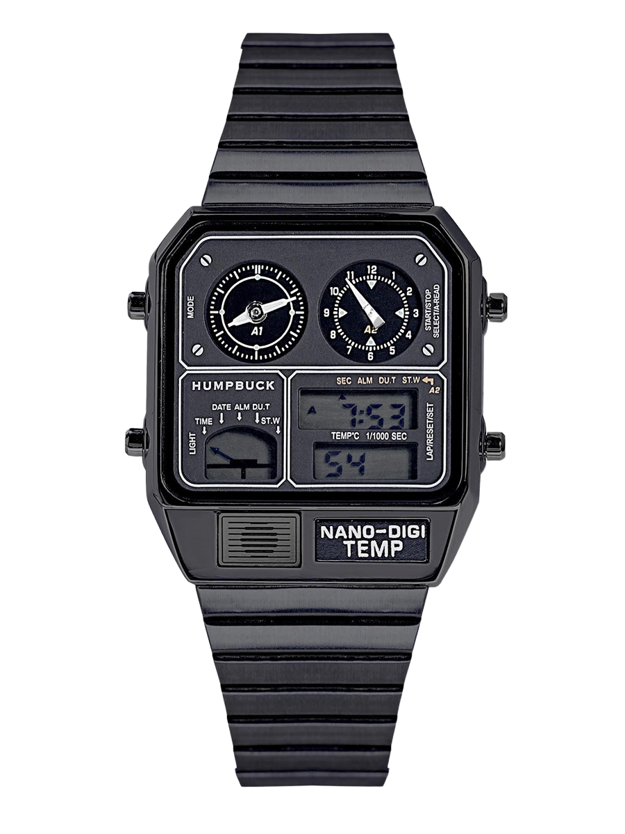 HUMPBUCK Relojes digitales para hombres Temas clásicas Reloj de pulsera multifuncional con cronómetro de temperatura Tiempo dual y calendario: Marrón
