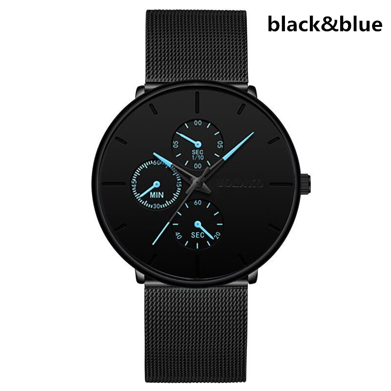 Heren Horloge Mannen Ultra-Dunne Rvs Business Heren Horloges Top Brand Luxe Reloj Hombre Montre Homme: blue