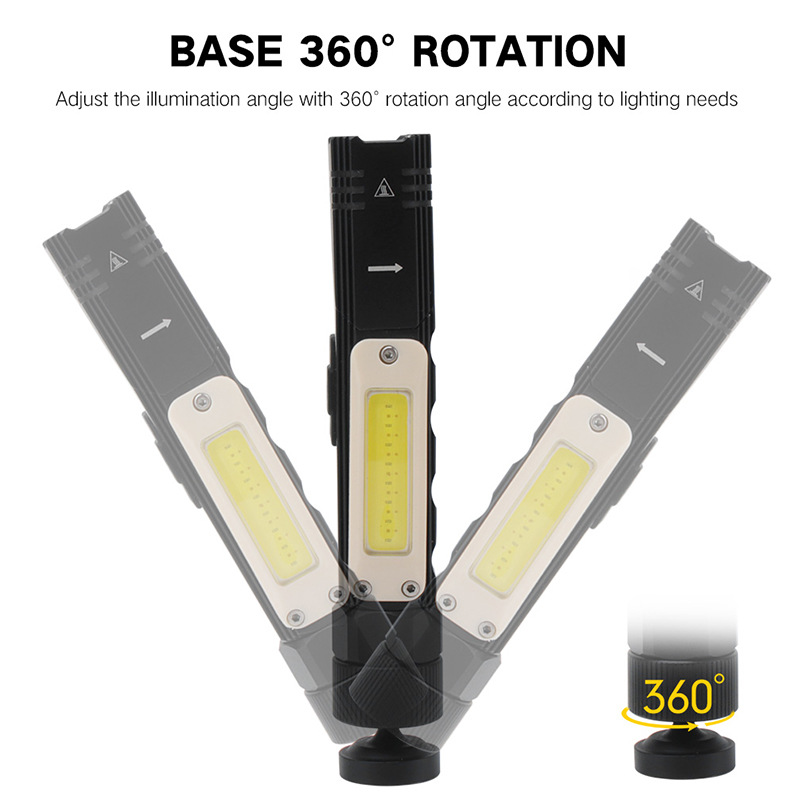 LED+COB Red and White Light 360° Adjustable USB Charging Rotating Belt Magnetic Inspection Outdoor Strong Light Flashlight