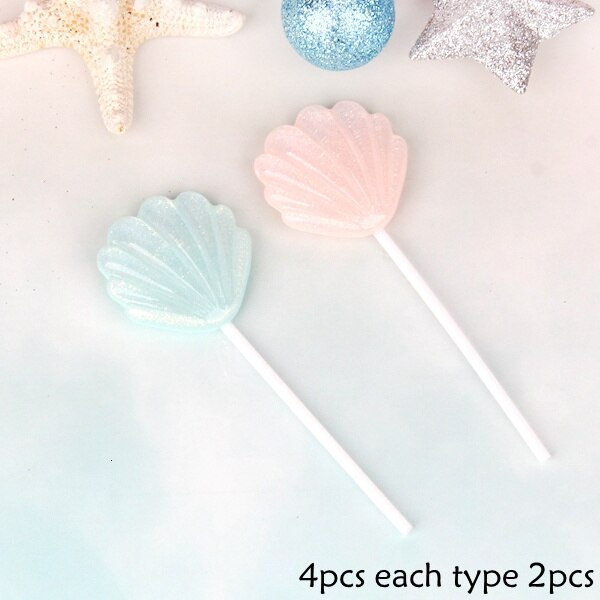 1Pack Mermaid Tail Zeester Shell Cake Toppers Cake Wrappers Voor Meisje Verjaardagsfeestje Taart Decoratie Kids Mermaid Party decor: 4PCS Type D