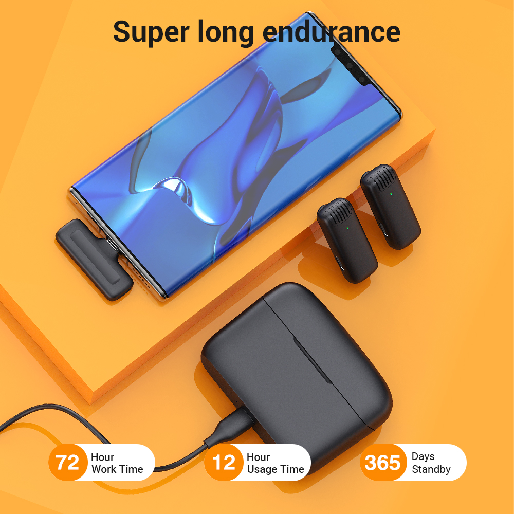 Basix 2,4 G kabelloses Stereo-Lavalier-Mikrofon mit Ladeetui für Live-Interview Outdoor Mini Noise Cancelling Ansteckmikrofon