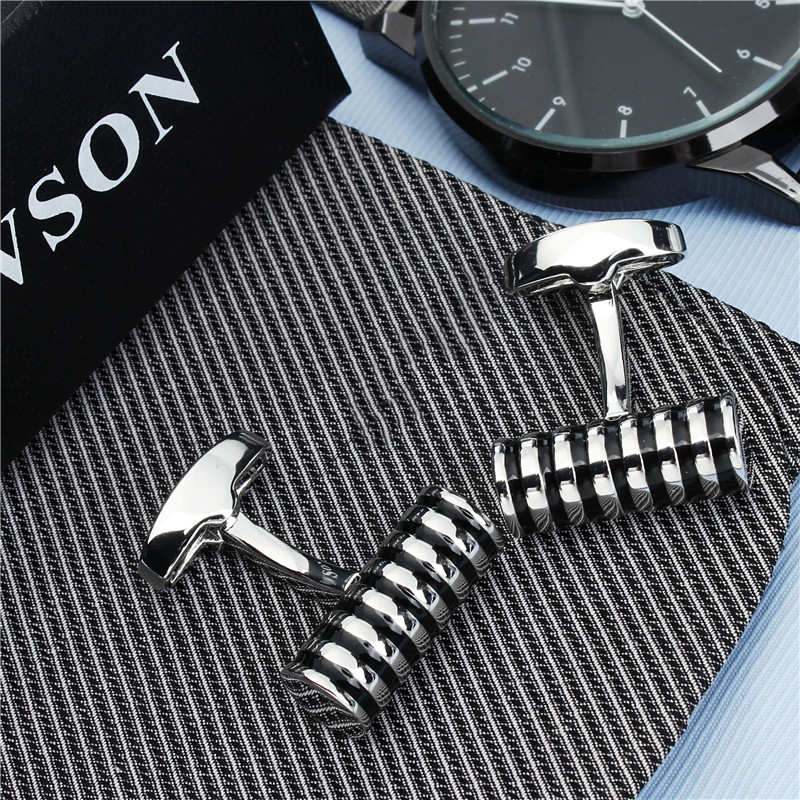 HAWSON Cylinder Enamel Round Cufflinks for Men and Luxury Men Cuff links, Cufflinks: Black