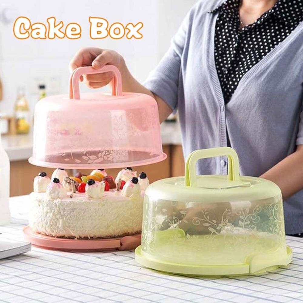 Portable Cake Storage Box Round Birthday Wedding Kitchen Baking Container Holder Cake Box Cupcake Dessert Fruit Storage Carrier