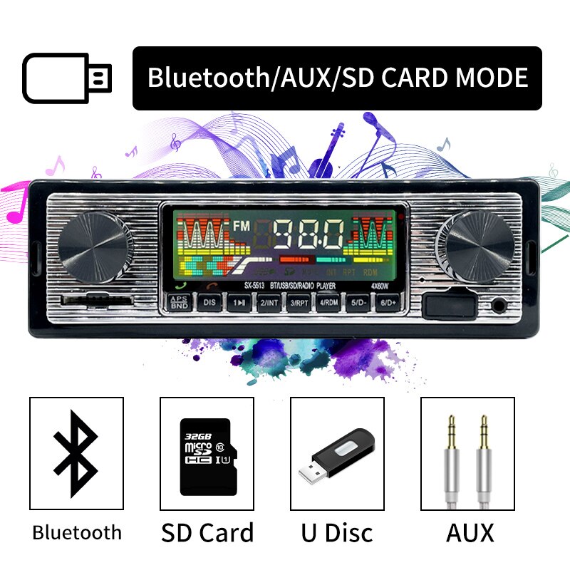 Hippcron-Radio ESTÉREO FM con Bluetooth para coche, reproductor de Audio MP3 60Wx4 para teléfono móvil, manos libres, Digital, USB/SD, entrada auxiliar en el tablero, 1 DIN