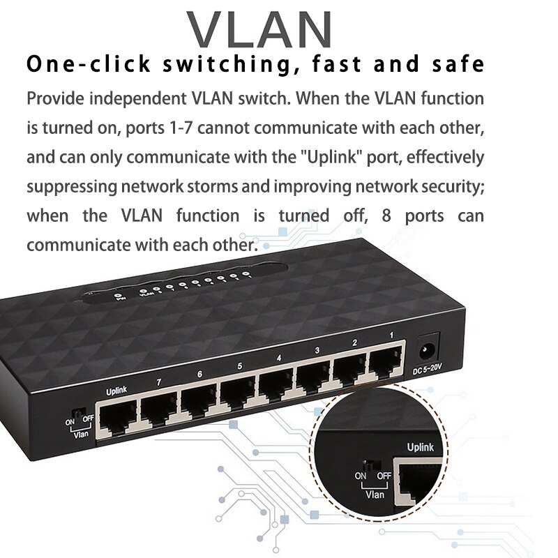 8 Port Gigabit Switch Network Ethernet Switch Smart Vlan Network Switch Lan Hub Full Or Half Duplex Exchange