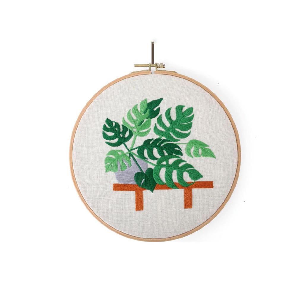 Full Range of Embroidery Cross Stitch Stamped Green Leaves Pattern Embroidery Cloth with Floral Kit Handmade DIY House Decor Q3: B