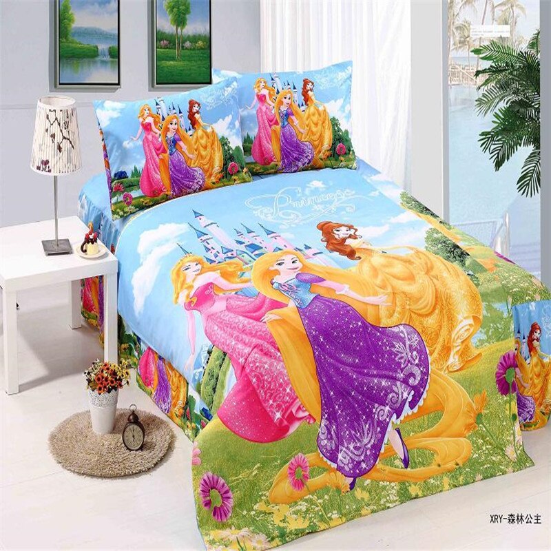 princess girls bedding set 3/4pcs children twin size bed linen set