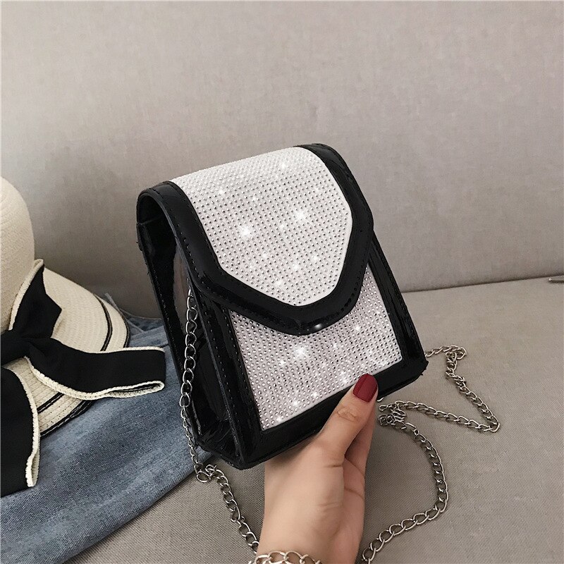 Yl transparante jelly parel clip tas zomer pvc dames handtas ketting mini schoudertas messenger bag: Zwart