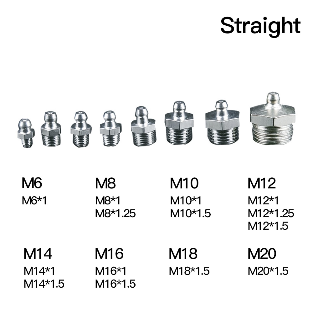 304 stainless steel M6 M8 M10 M12 M14 M16 M18 M20 Male Thread Steel Straight Oil Grease Nipples Fittings for Grease Gun Nozzles