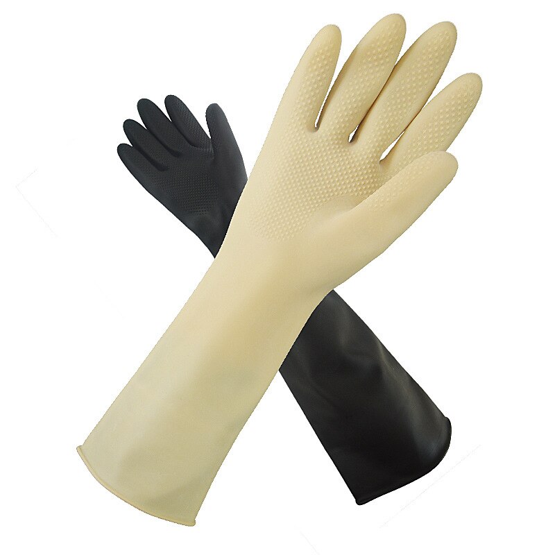 Rubberen Handschoenen Lange Beschermende Latex Handschoenen Slip Alkali Chemische Bescherming Waterdichte Veiligheid Werk Industriële Handschoenen 60Cm