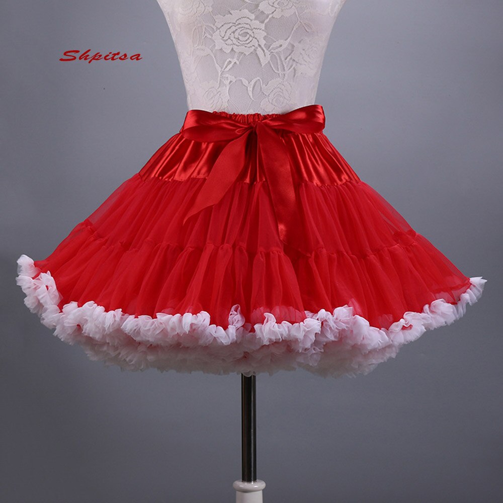 Colored Short Petticoats for Wedding Rockabilly Tutu Tulle Girl Underskirt Hoop Skirt Crinoline Woman Lolita Petticoat: Red