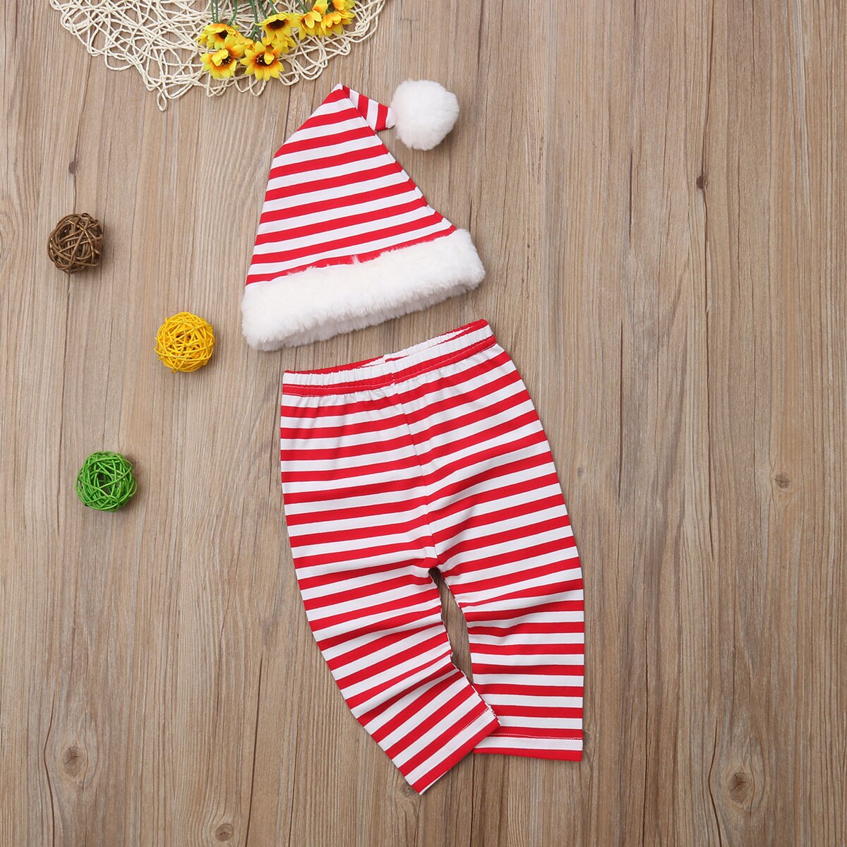 Sombrero + Pantalones de Papá Noel A rayas a cuadros para bebés y niños, traje de juego de accesorios para fotos, sombrero de Navidad, disfraz