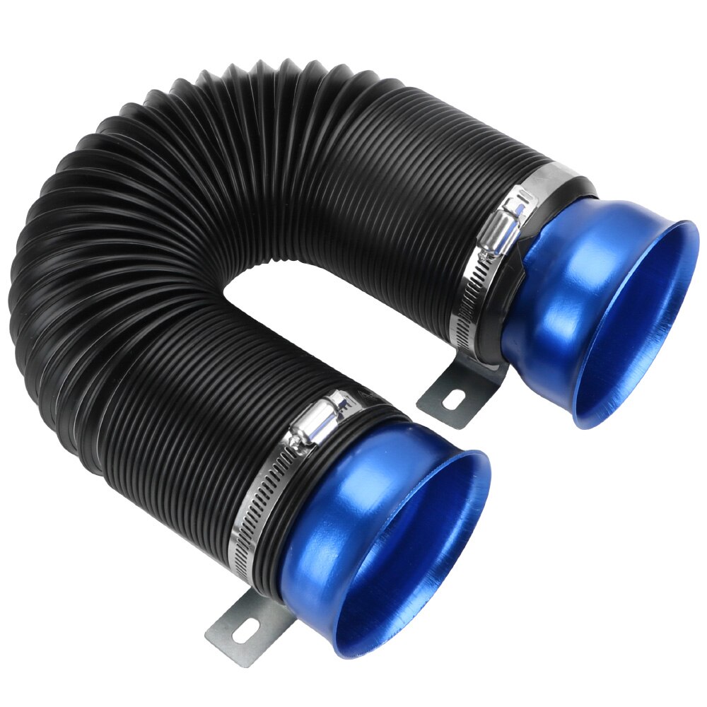76MM Car Modification Tube Air Intake Pipe Universal Feed Hose Pipe Flexible Cold Air Ducting With Connector & Braket: Blue