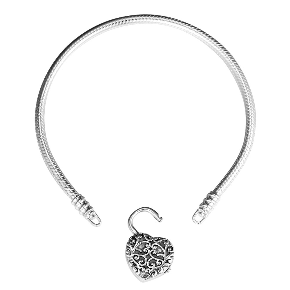 Smooth Silver Padlock Bracelet Regal Heart 925 Silver Bracelets For DIY Woman Bracelets For Jewelry Making