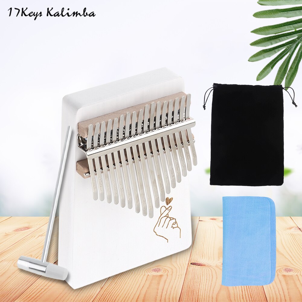 Piano de 17 teclas, dedo blanco Kalimba, patrón de corazón sólido, tablero individual, pino mbera, Mini teclado, instrumento Musical