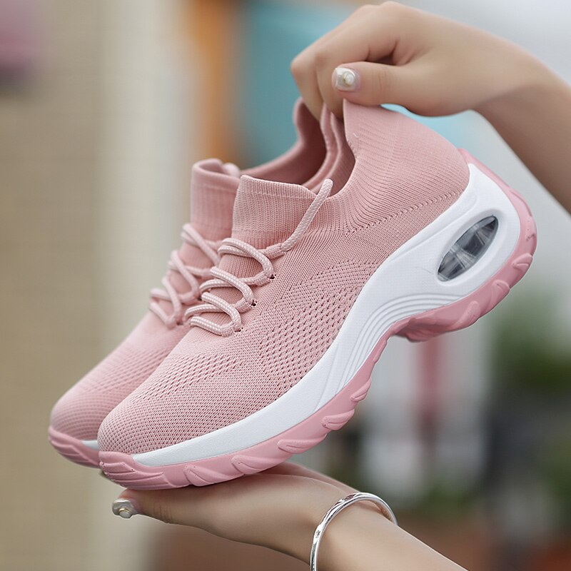 Spring Autumn Women Cushion Sneakers Shoes Sports Running Platform Sneakers for Women Yellow breathable Mesh Socks Boots 42