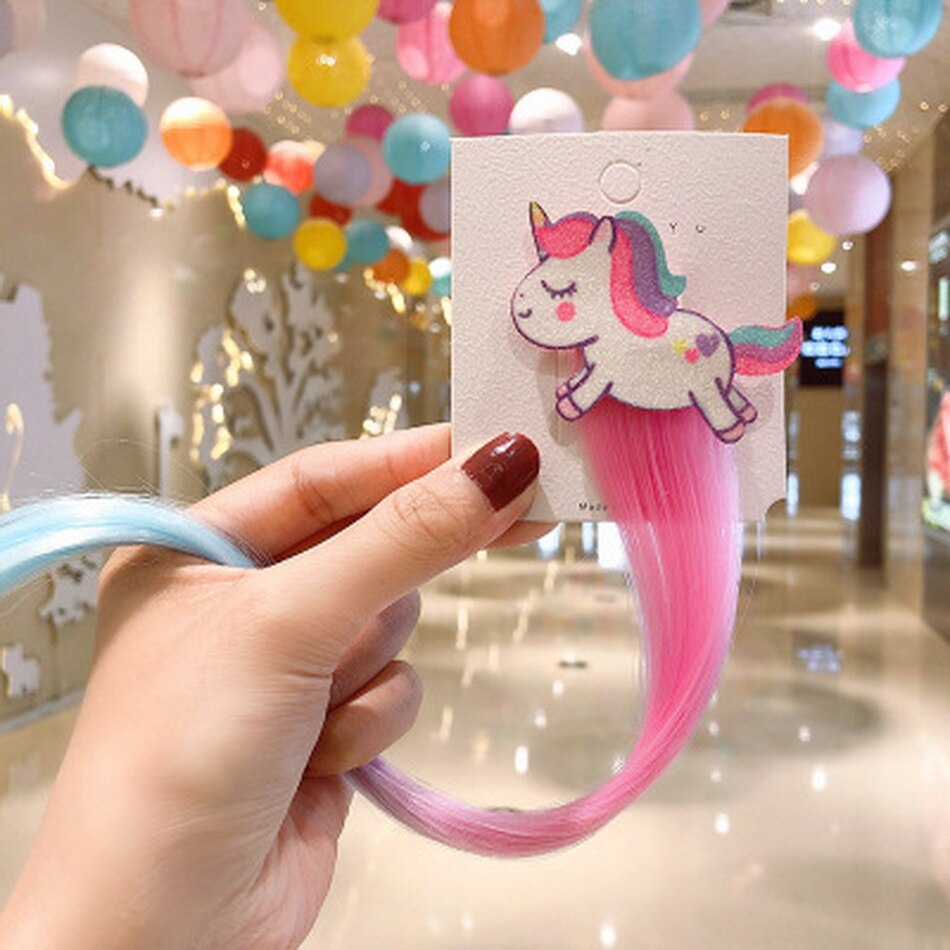 Kawaii licorne perruque ruban épingles à cheveux bebe filles mignon faux cheveux torsion meche a tresse décoration enfants bonbons barre pince à cheveux enfants bandeau accesoire: color 5