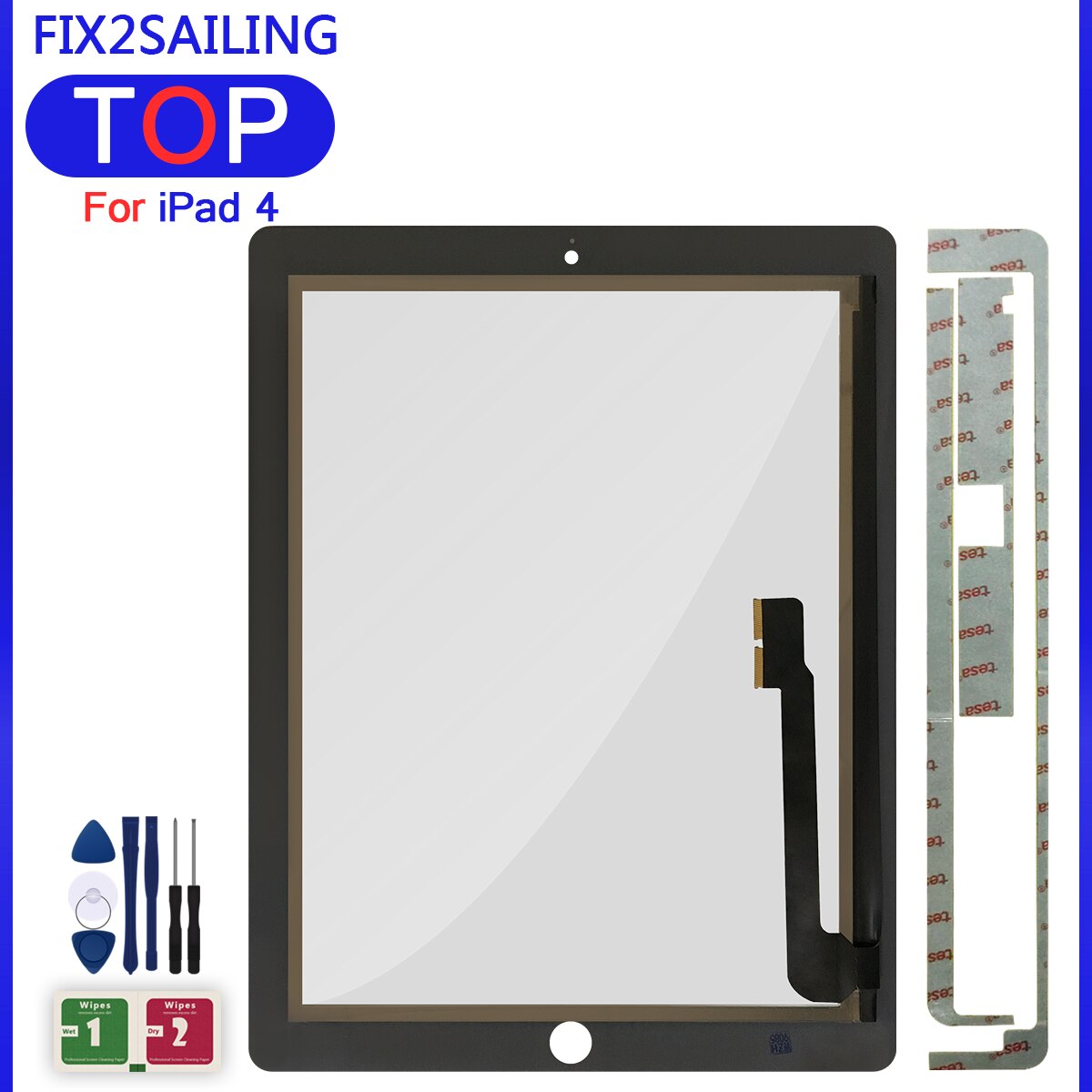 Para ipad 4 tela digitador da tela de toque vidro a1416 a1430 a1403 a1458 a1459 a1460 painel com botão chave