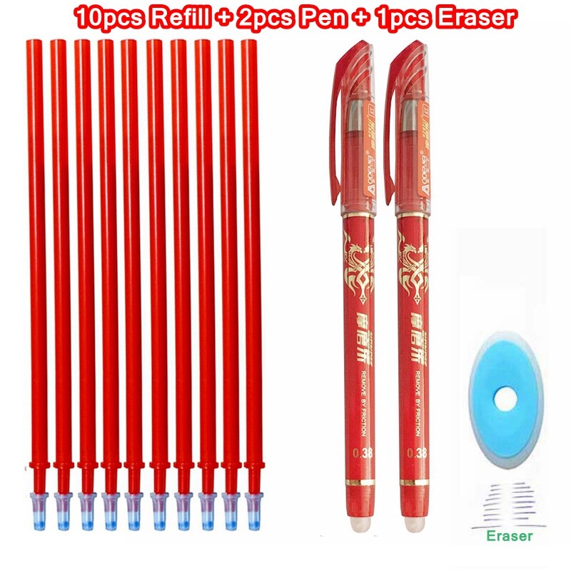 Erasable Pen Set 0.5mm Blue Black Color Ink Writing Gel Pens Washable handle for School Office Stationery Supplies: 13Pcs red-L