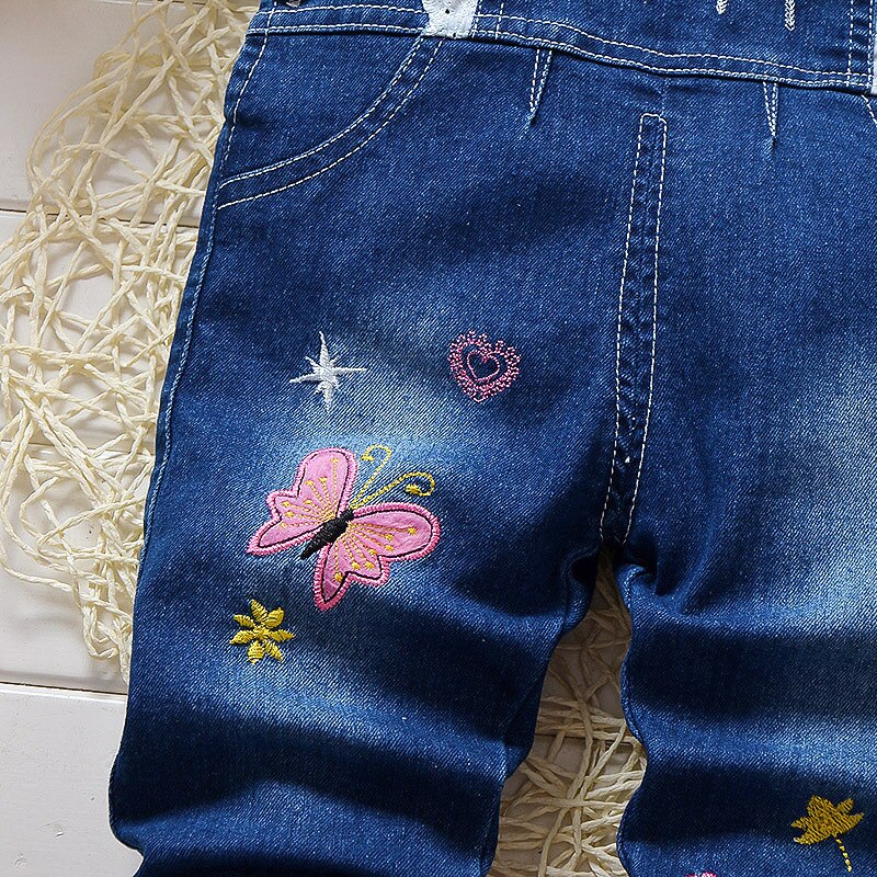 Bibicola pige efterår one-piece jeans tøj baby barn tegneserie mønster jeans bukser pige siamesisk tøj