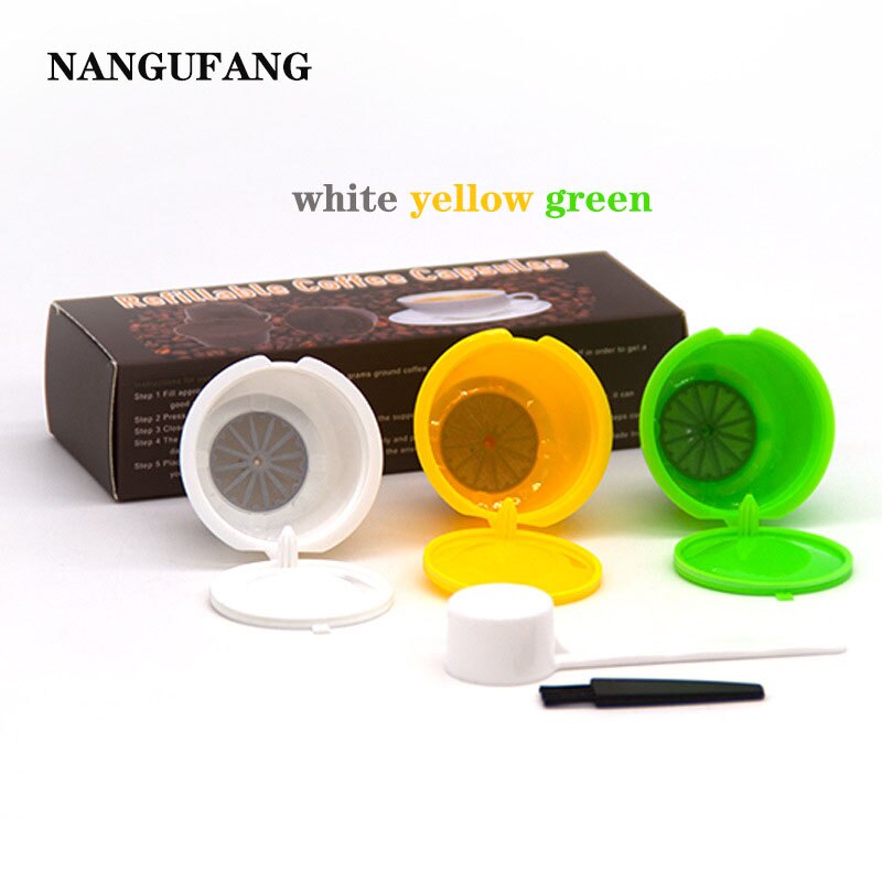 1/2/3pcs reusable coffee filter for Nescafe Dolce capsule filter cup with scoop brush cover，atible Genio Piccolo Esperta Mini Me: 3pcs 3color