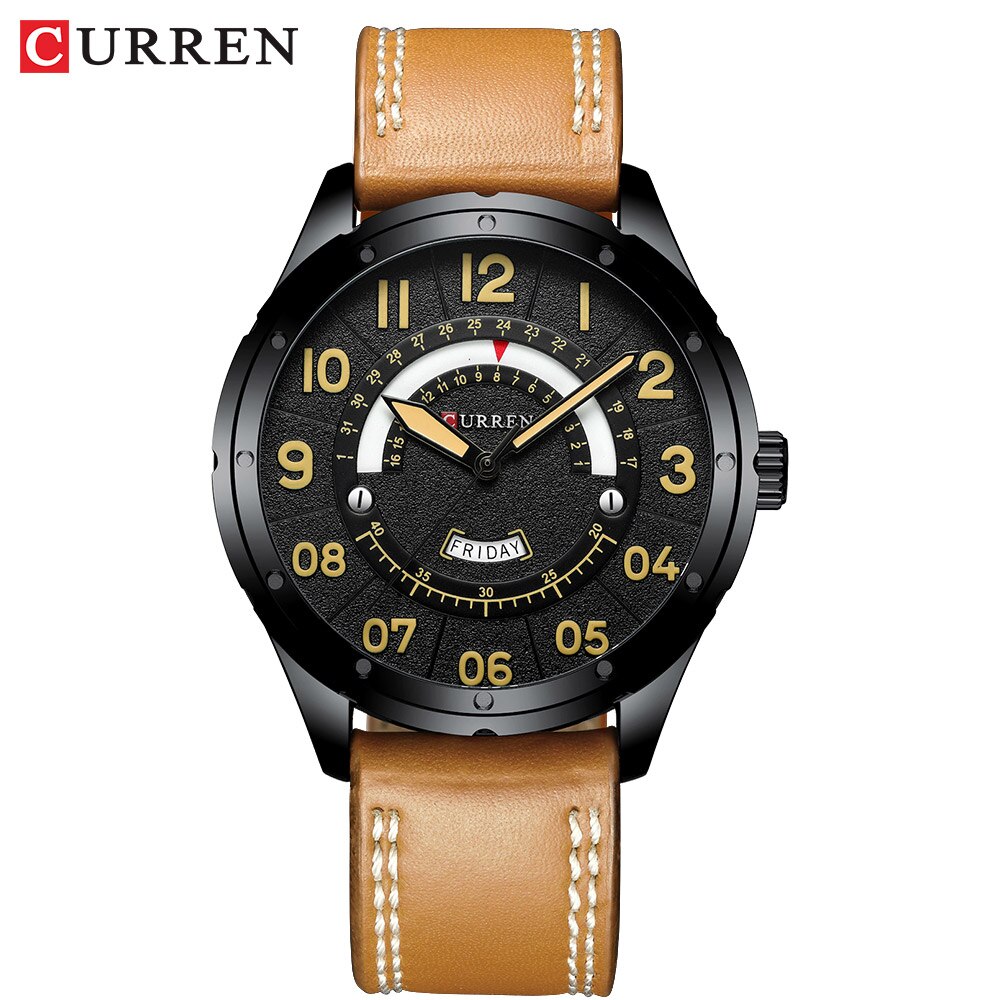 Polshorloge Mannen Luxe Mode Lederen Horloges Voor Mannen Klok Kalender Datum Quartz Horloge Mannelijke Ongedwongen Horloge: yellow watch