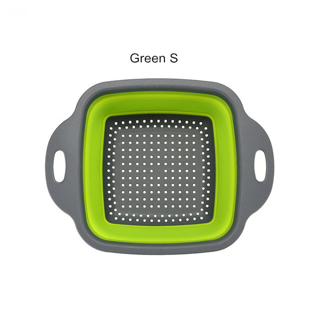 Escurridor de lavado plegable con mango cesta de filtro para verduras de fruta colador plegable de silicona contenedor de herramientas de almacenamiento de cocina: Green S A