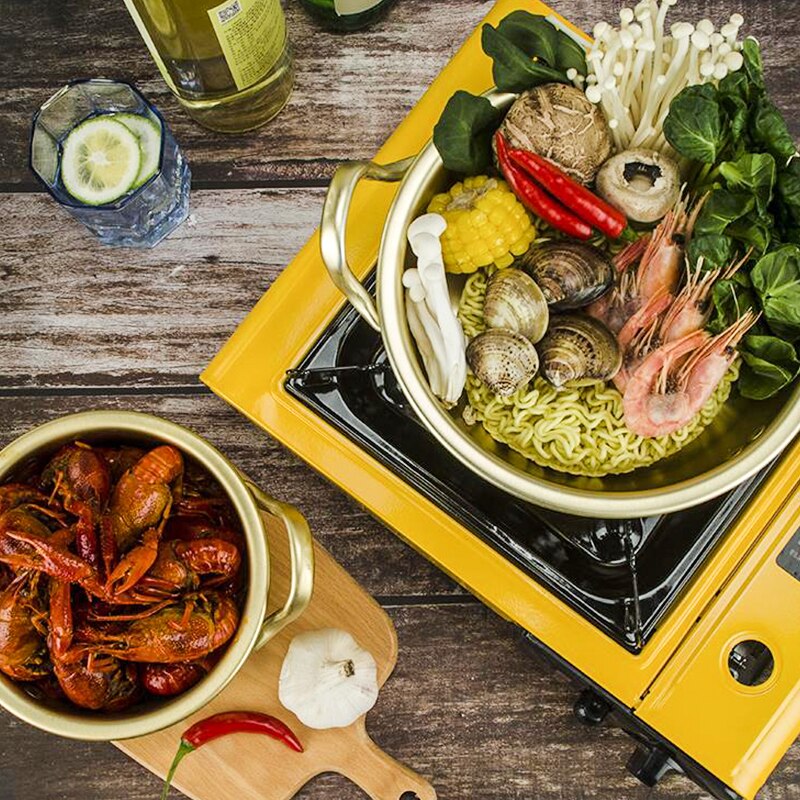 Olla dorada para Fideos, tallarines coreanos para Ramen, olla de sopa de aluminio con tapa, fideos, leche, huevo, sopa, herramientas de cocina, olla rápida✈✈✈✈✈
