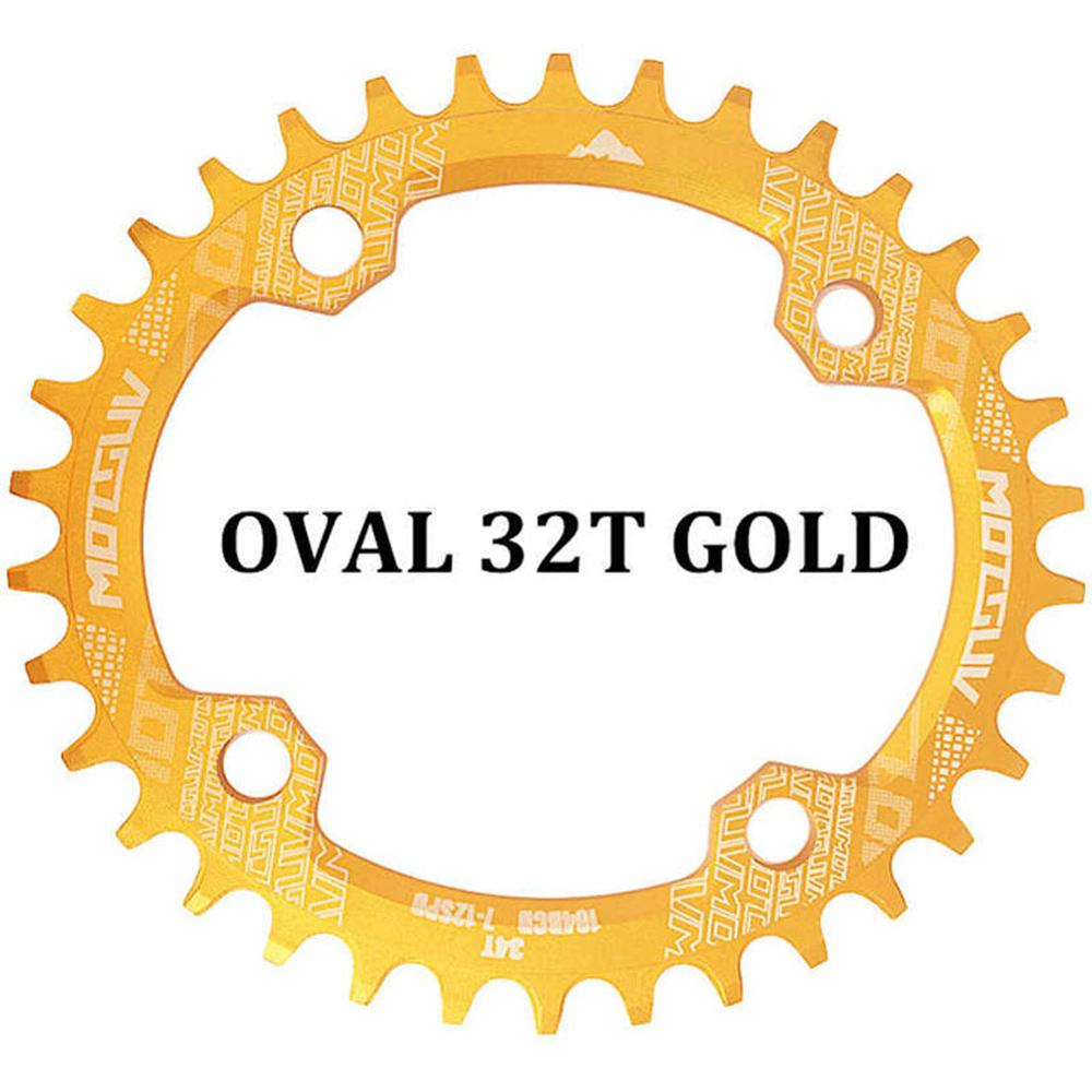 104BCD Oval Bicycle Gear Plate Chainring for SHIMAN0 cranks MTB Mountain bike 104BCD 32T 34T 36T 38T crankset Tooth plate Parts: Gold 32T