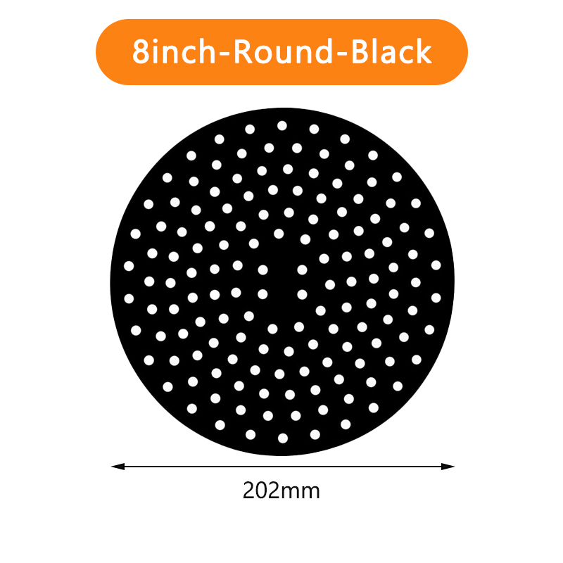 Tapis de revêtement de friteuse à Air en Silicone, antiadhésif, revêtement intérieur de cuisson pour accessoires de cuisine, rond et carré réutilisable: 8inch-Round-Black