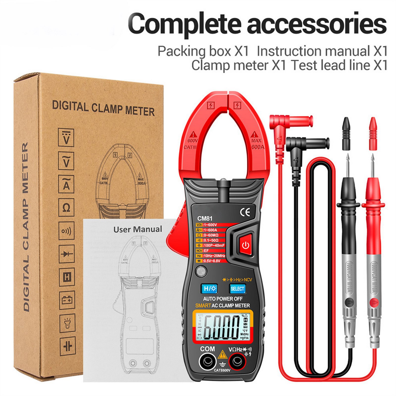 Current Measur instrument Digital Clamp Meter Tester Auto Range AC/DC 600A Capacitance Frequency Current Resistance Multimeter