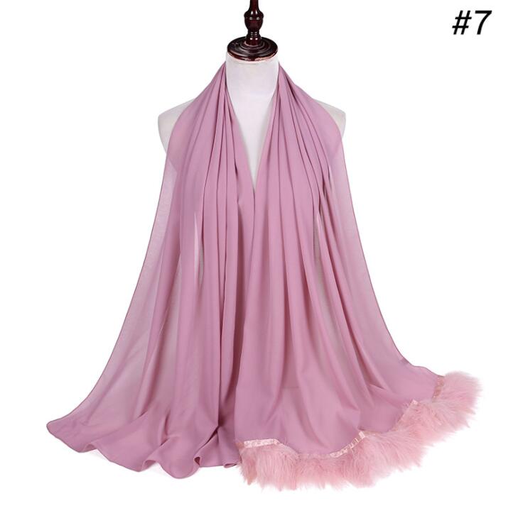 Feather Chiffon Scarf Hijab Plain Bubble Chiffon Scarf Women Popular Scarves Shawl Muslim Turban 72x175cm: COLOR 7