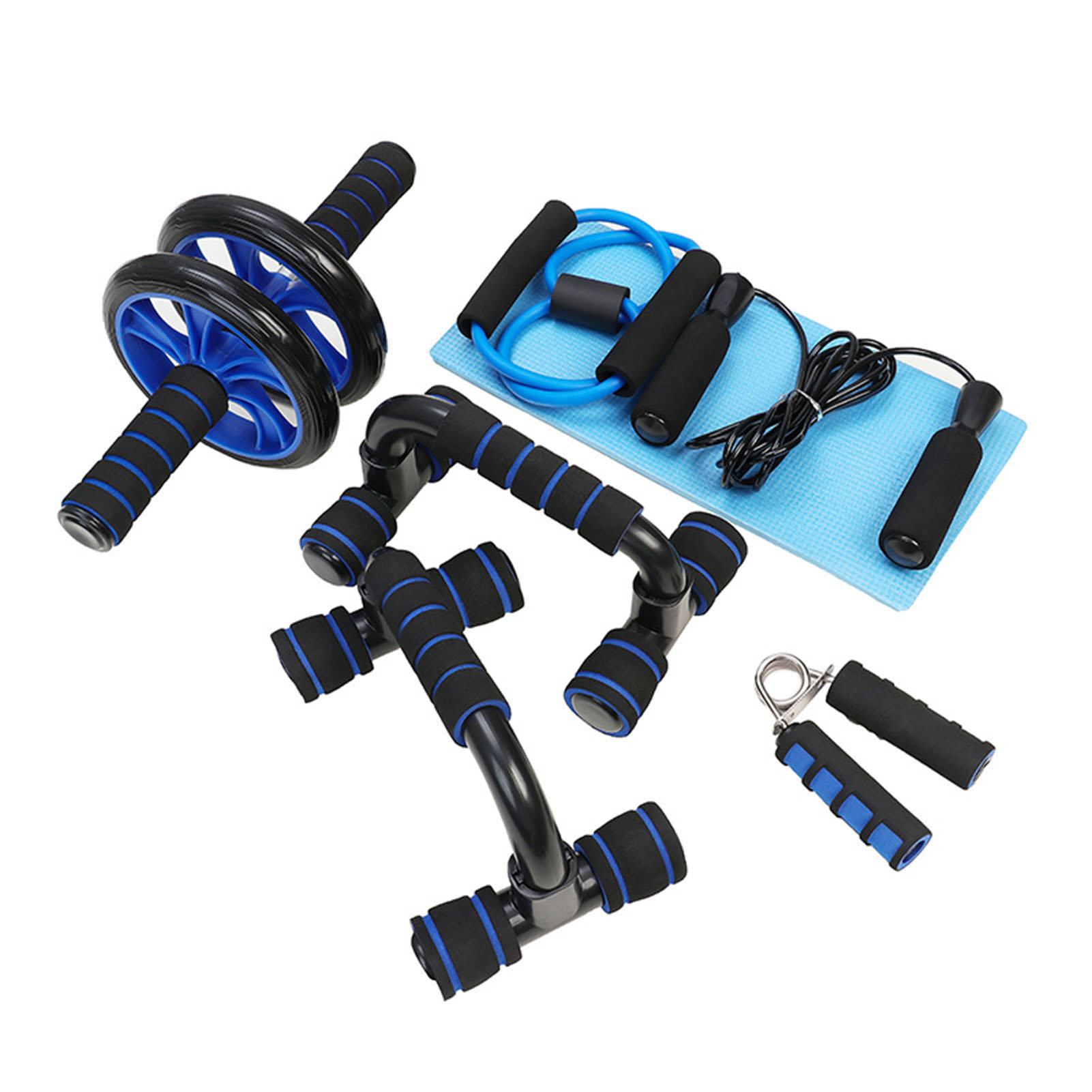 7-in-1 AB Wheel Roller Kit AB Wheel Roller Kit Press Roller Push-Up Bar Jump Rope Hand Gripper Knee Pad Fitness Workout Tools