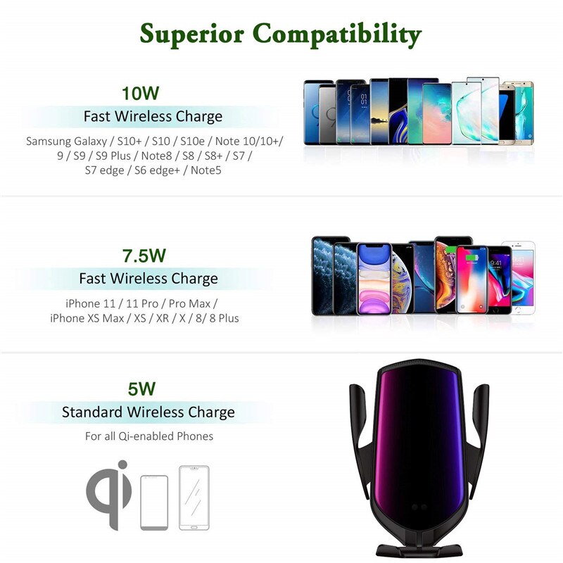R3 Automatische Spann Auto Qi Drahtlose Ladegerät 10W Schnelle Lade Für Iphone 11 Pro XR XS Huawei P30 Pro auto-Sensor Telefon Halter