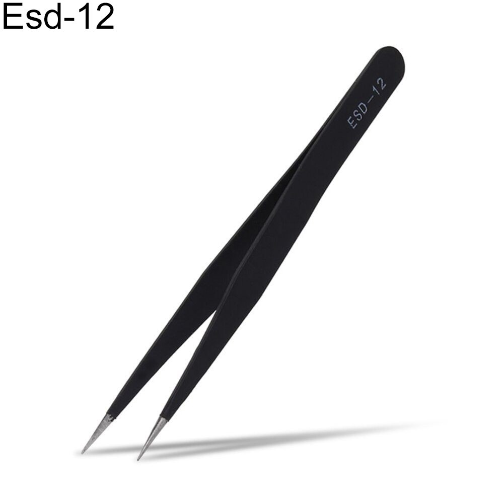 1 Pc ESD Safe Stainless Steel Anti-Static Tweezers Maintenance Repair Tool Curved Straight Tweezers Eye Brow Remover Tweezer: Esd 12