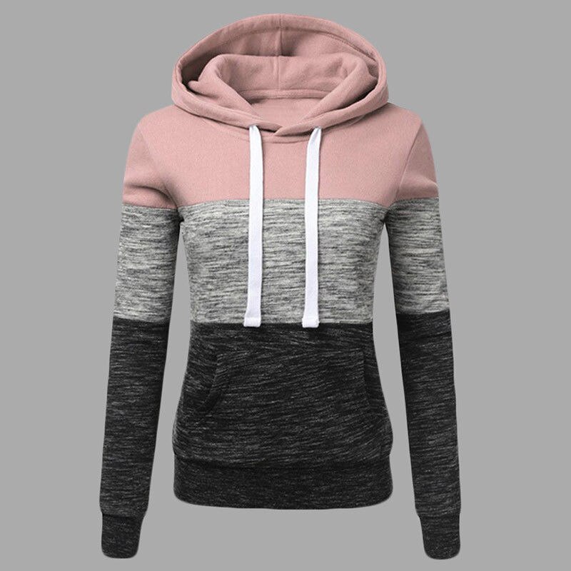 Winter sportswear ladies color block hoodie casual long-sleeved pullover