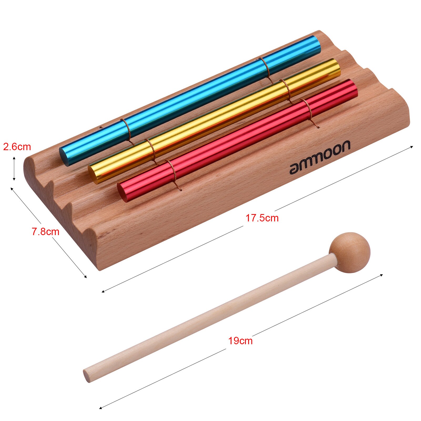 Ammoon-campanilla de meditación de 7 tonos para niños, campanilla de viento colorida, Juguete Musical educativo, instrumento de percusión con mazo