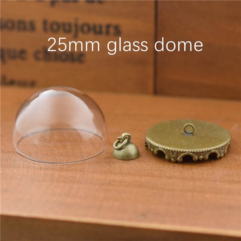 10set hollow glass dome with setting base beads cap set orb glass globe pendant glass bottle jewelry pendant: 25mm No18