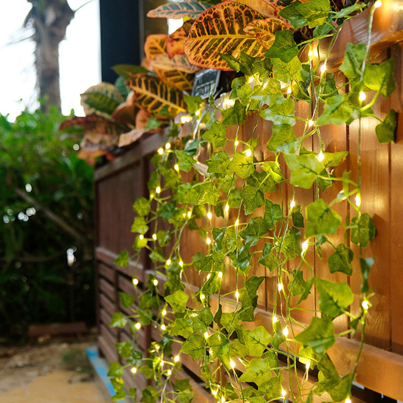 50/100 LEDs Green Leaf Fairy Lights String Künstliche Efeu Girlande Lichterkette für Weihnachtssträuße Hochzeit Schlafzimmer Dekoration