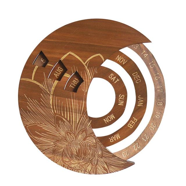 Wooden Round Perpetual Calendar Wooden Wall Calendar Wall Hanging Crafts Decorative Xmas Handicraft Decoration: B