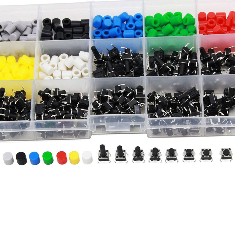 Tactile Push Button Switch Mini Momentary Tact Assortment Kit with Colorful Button Caps 420 PCS(Switch Button Caps 420 PCS)