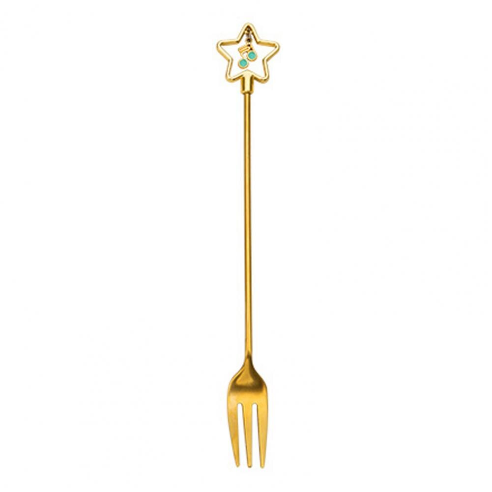 Cuillère à Dessert en acier inoxydable, fourchette en forme de fleur de cerisier cuillère à Dessert fourchettes à fruits cuillère à remuer pour café vaisselle accessoire de cuisine 1 pièce: 5 Golden Star Fork