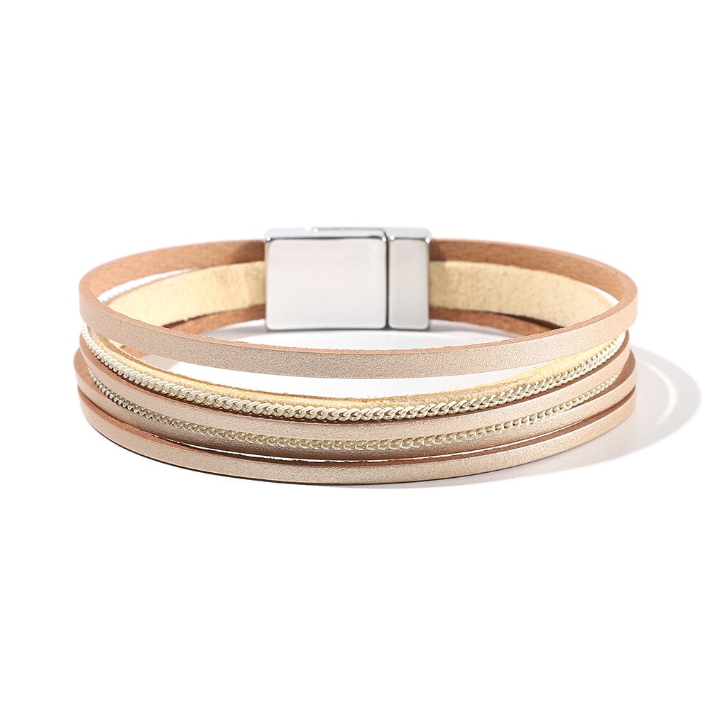 WYBU braccialetto avvolgente in pelle con ciondolo cachi casuale in fili multistrato bracciali in pelle per donna ragazza amica madre moglie: SF400