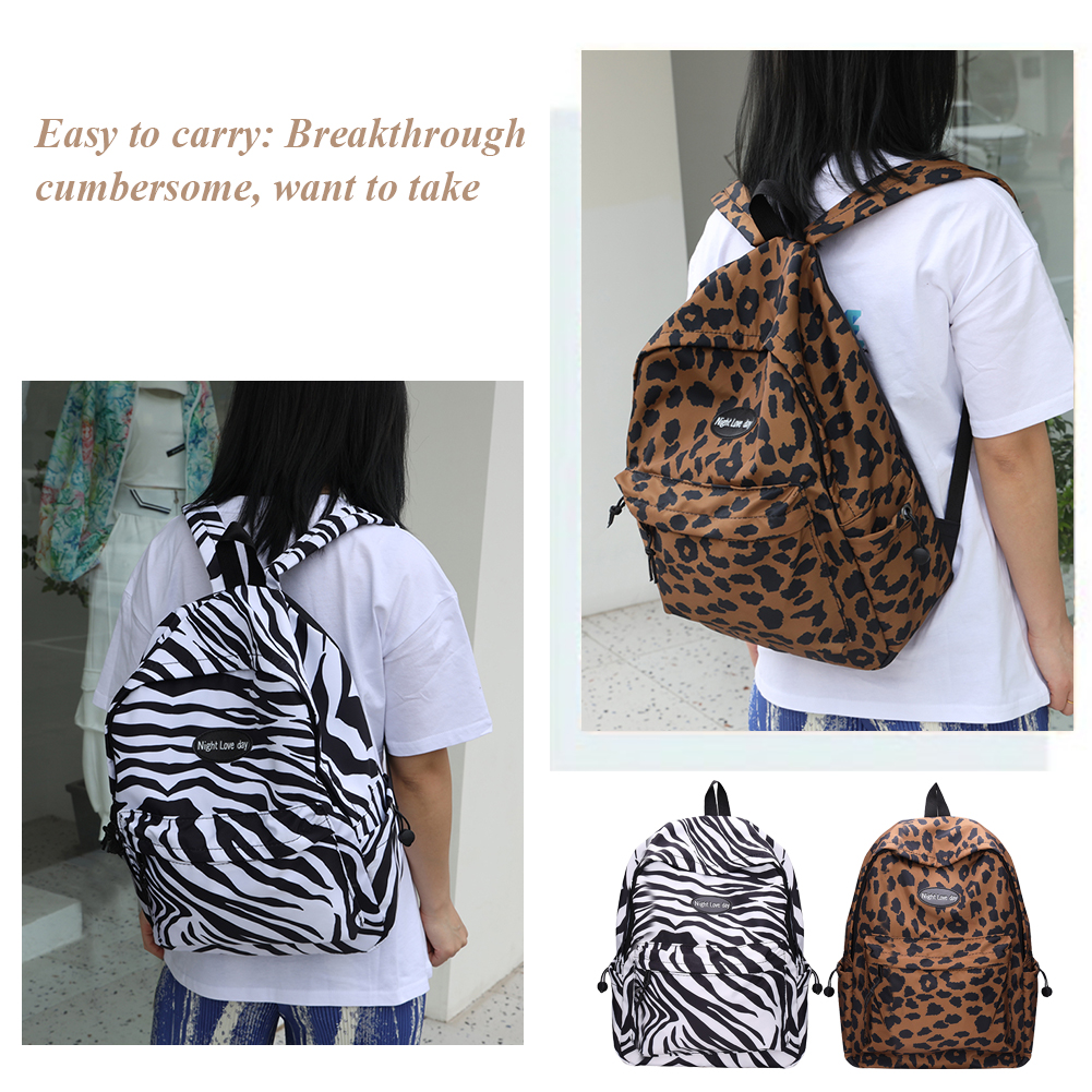 Preppy Style Student Large Capacity Backpacks Women Zebra Leopard Pattern Printing Rucksacks Female Nylon Knapsack