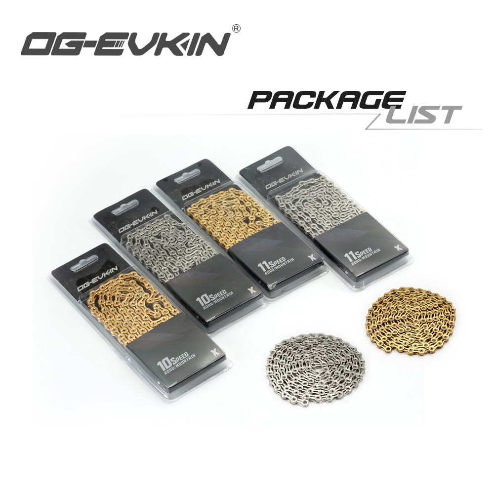 OG-EVKIN 9/10/11 Speed Bicycle MTB Chain Half/Full Hollow Bike Chain Mountain/Road Bicycle Chains 116 Quick Link Gold/Silver