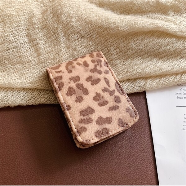 PURDORED 1 Pc Solid Color Lipstick Bag with Mirror Leather Travel Makeup Bag Organizer Women Cosmetic Bag Mini Beauty Case: khaki  leopard