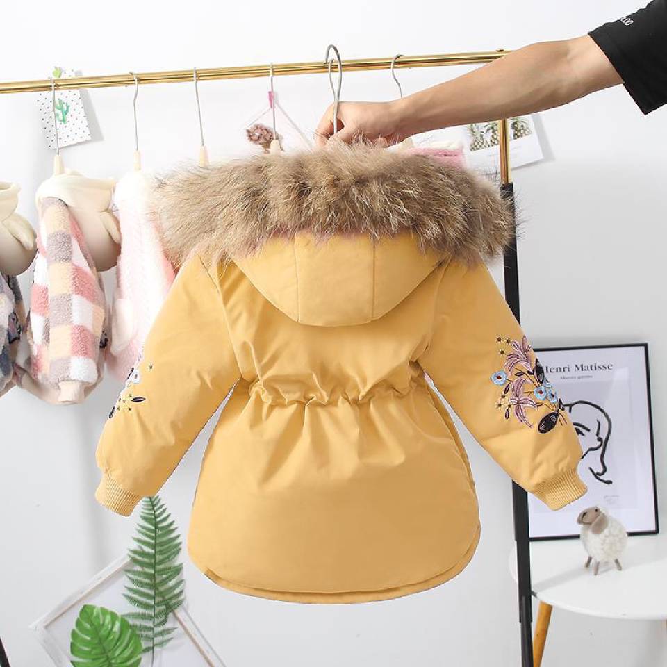 Voor jaar herfst winter kinderkleding warme capuchon parka's kinderjas bontkraag dons bovenkleding meisje p: 1 / 2t