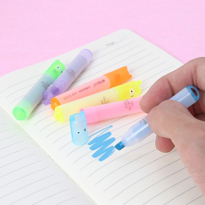 6x Korean Mini Highlighter Lovely Cartoon Marking Pen Office Stationery R9JA