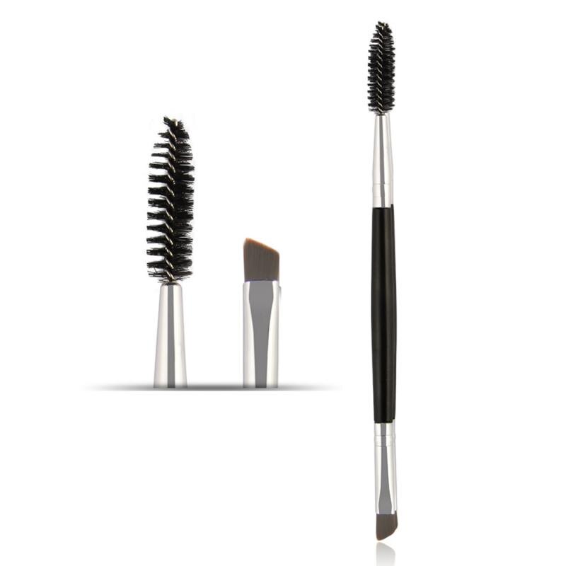 Cepillo para maquillaje de pestañas con mango de madera pincel plano angulado de cejas de doble cara, 1 unidad